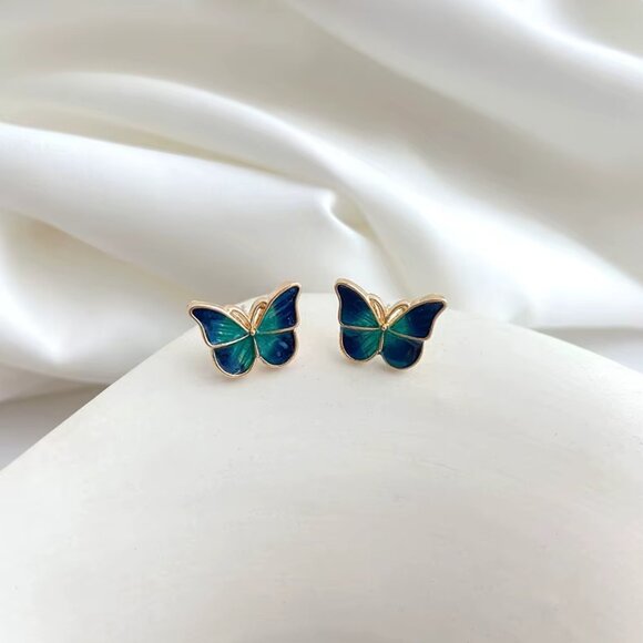 Deep Teal Blue Morpho Butterfly Earrings 🦋 - Picture 9 of 13